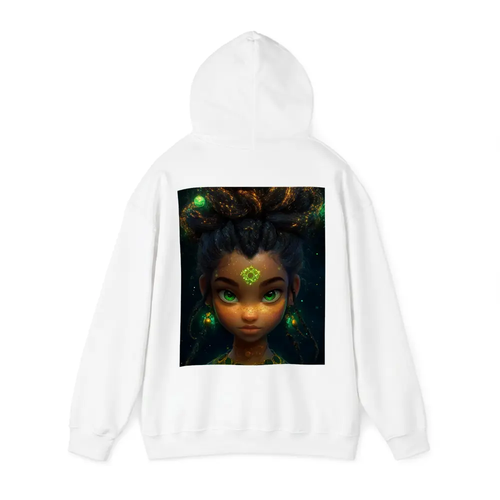 Fantasy Girl Glowing Green Eyes Dark Background – Hoodies
