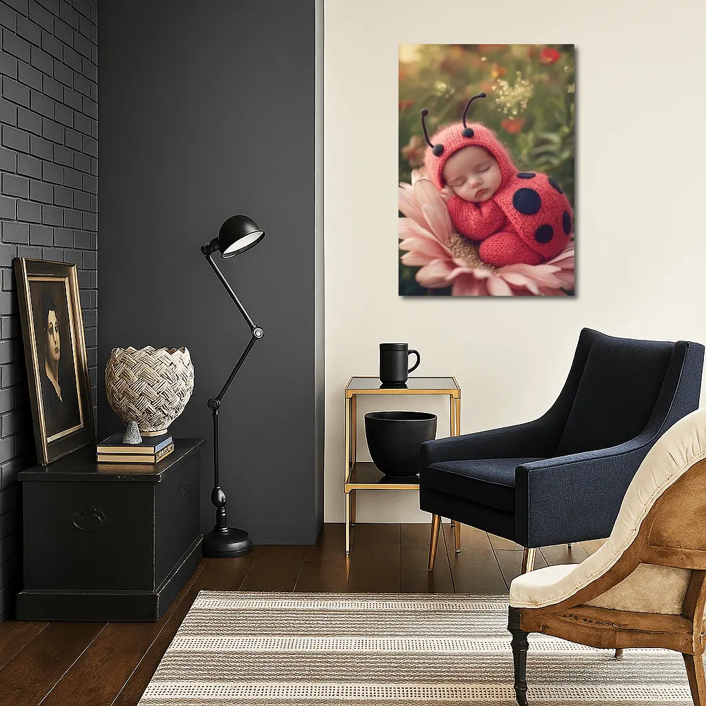 Sleeping Baby Ladybug Costume Flower Garden – Wall Art