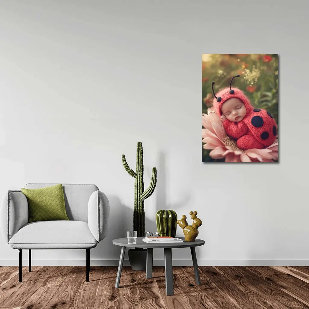 Sleeping Baby Ladybug Costume Flower Garden – Wall Art
