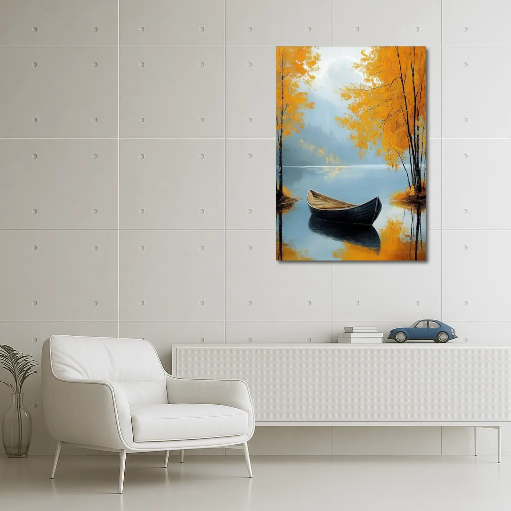 Autumn Lake Rowboat Oil Painting Art – Wall Art