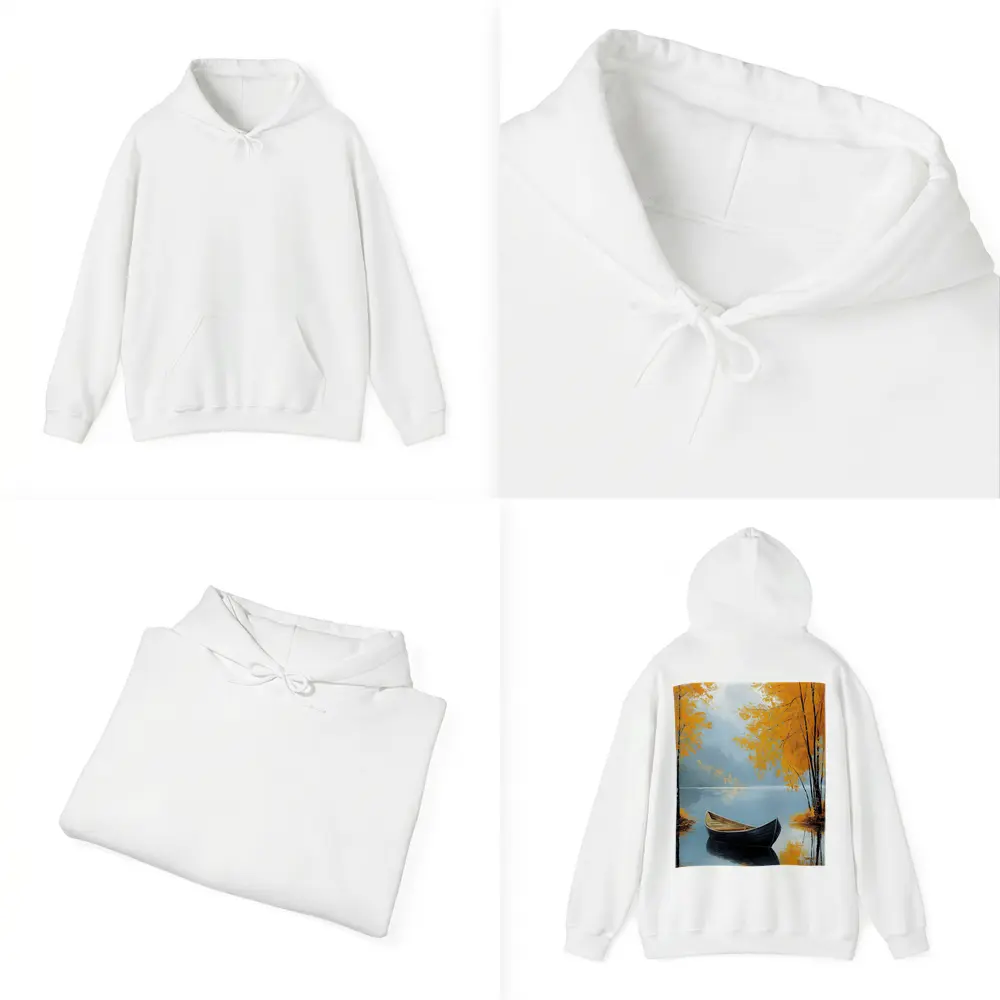 Autumn Lake Rowboat Oil Painting Art – Hoodies