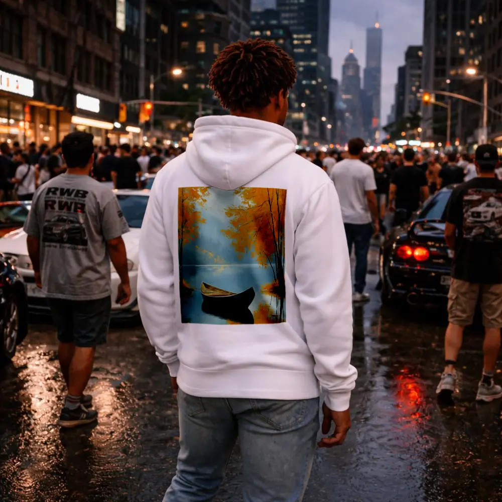 Autumn Lake Rowboat Oil Painting Art – Hoodies