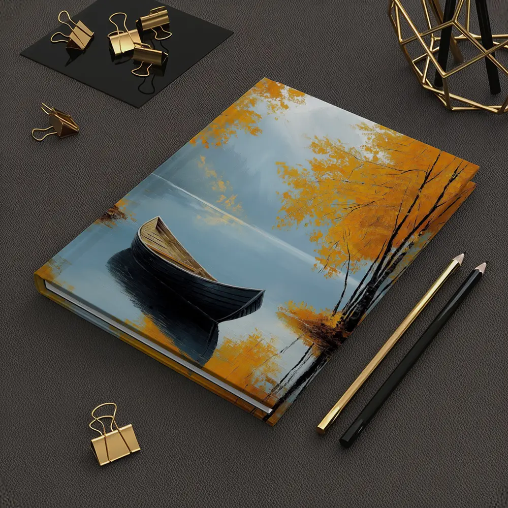 Autumn Lake Rowboat Oil Painting Art – Notebooks