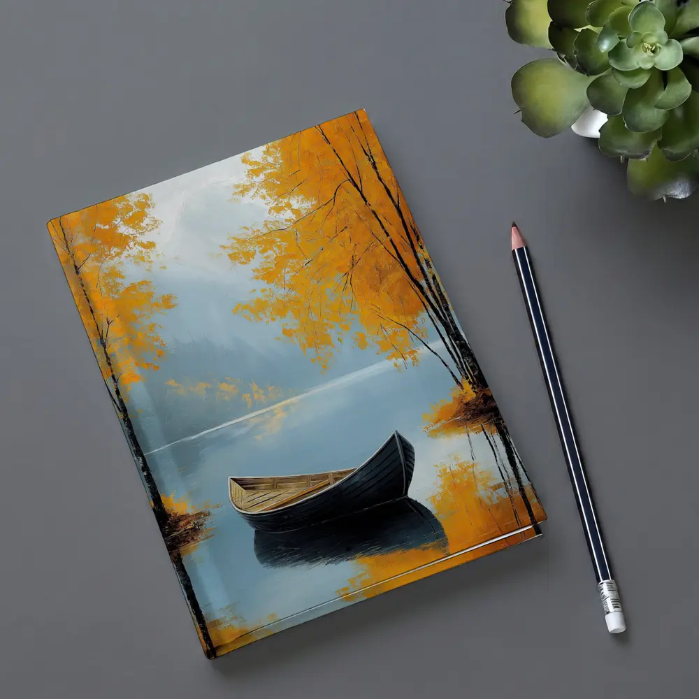 Autumn Lake Rowboat Oil Painting Art – Notebooks