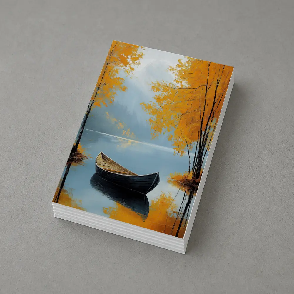 Autumn Lake Rowboat Oil Painting Art – Postcards
