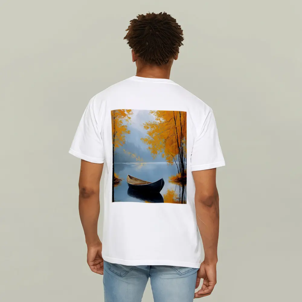 Autumn Lake Rowboat Oil Painting Art – T-Shirts