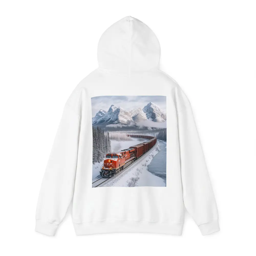 Red Freight Train Winter Mountain Forest – Hoodies