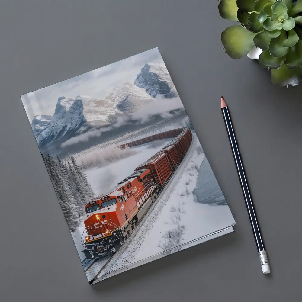 Red Freight Train Winter Mountain Forest – Notebooks