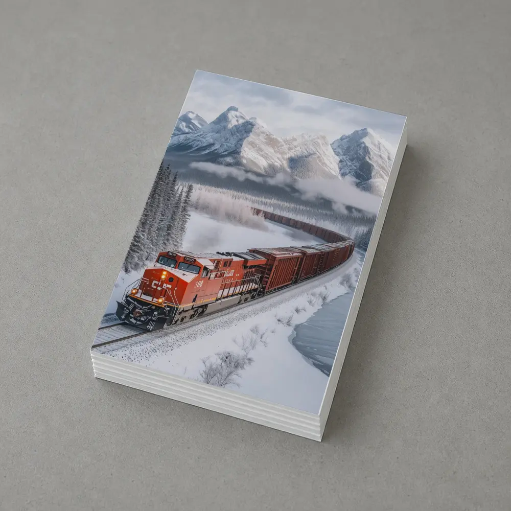 Red Freight Train Winter Mountain Forest – Postcards