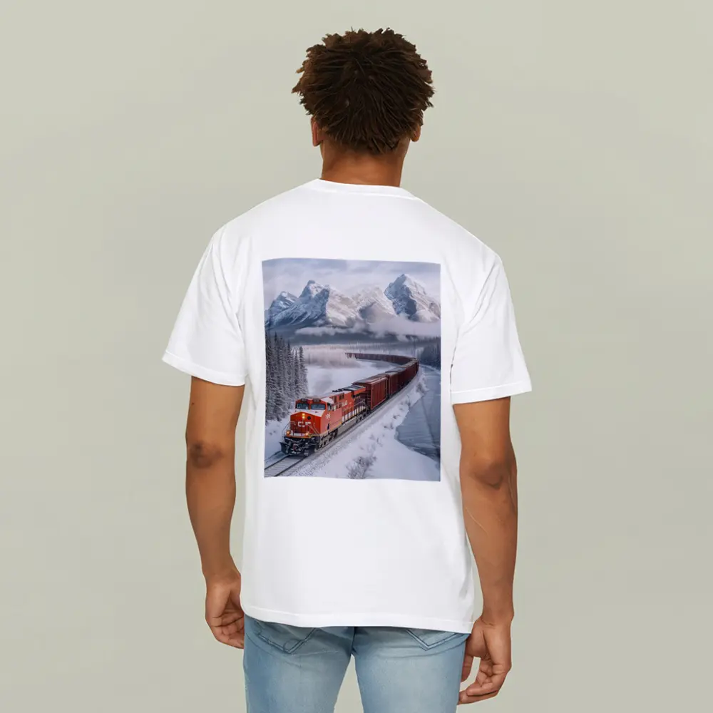 Red Freight Train Winter Mountain Forest – T-Shirts