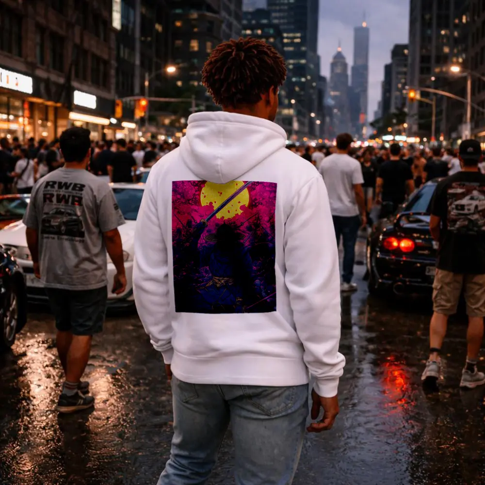 Samurai Warrior Rising Against Pink Moon – Hoodies