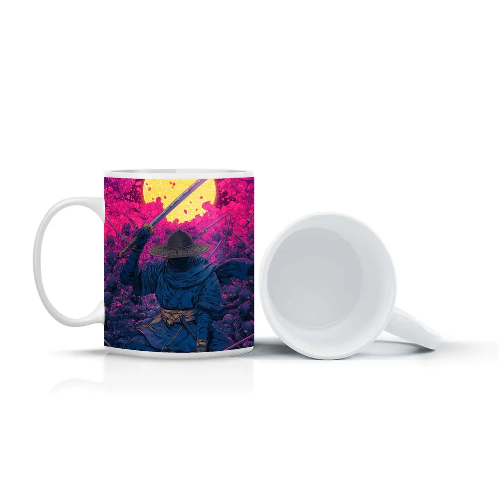 Samurai Warrior Rising Against Pink Moon – Mugs