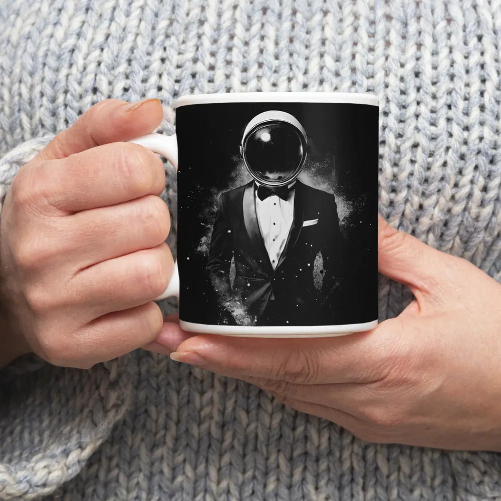 Astronaut Tuxedo Black White Space Art – Mugs