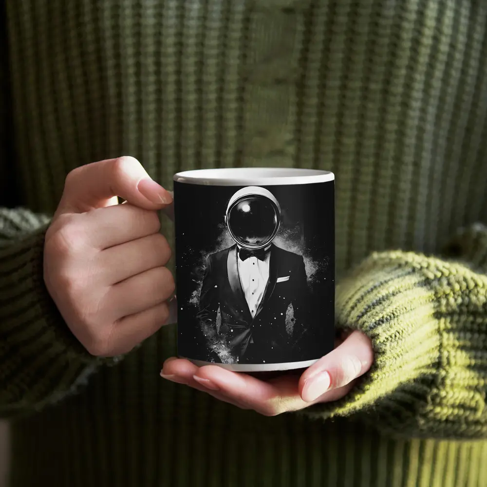 Astronaut Tuxedo Black White Space Art – Mugs