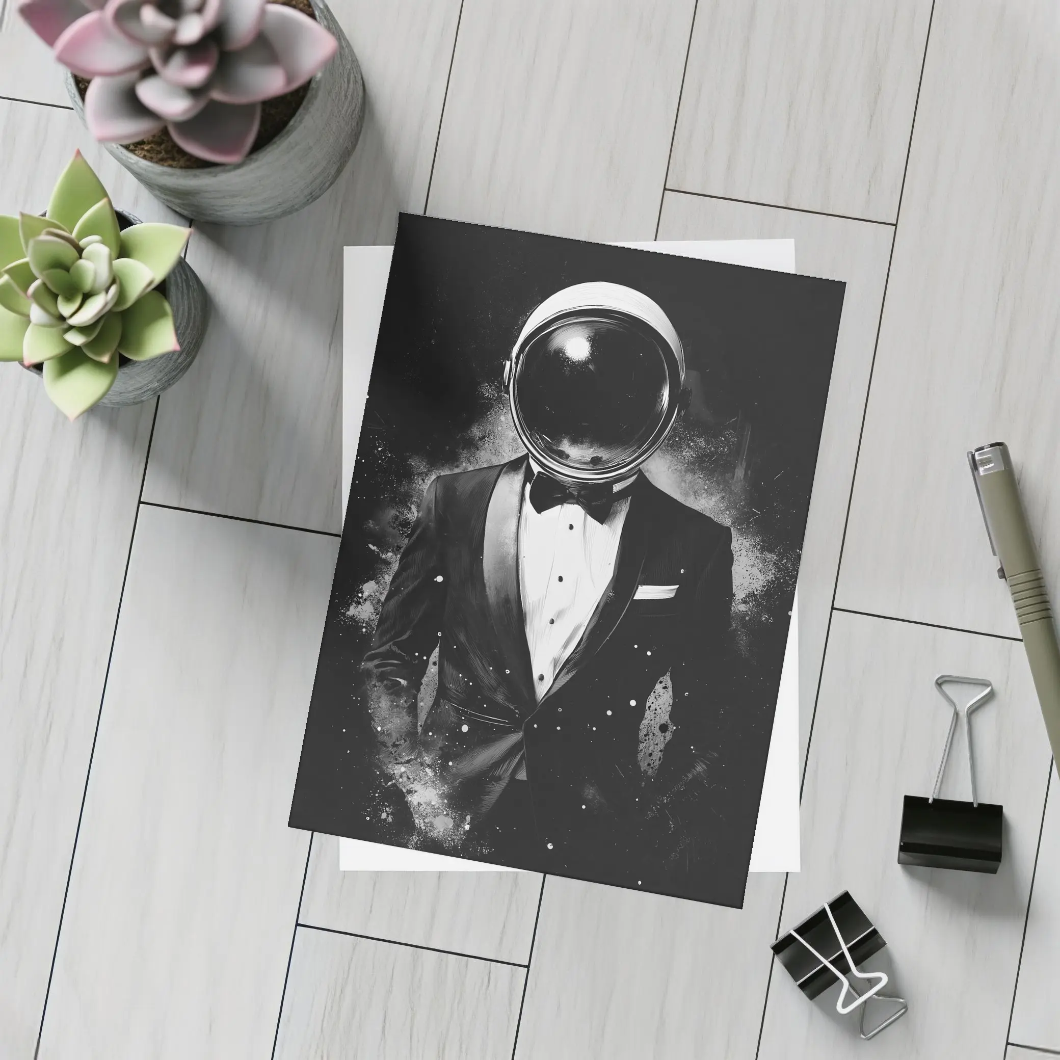 Astronaut Tuxedo Black White Space Art – Postcards