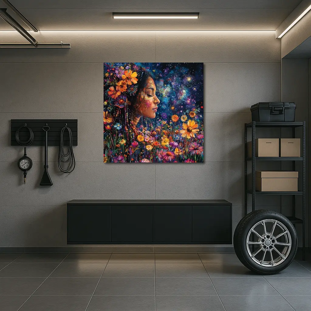 Woman Profile Wildflowers Cosmic Night Sky Art – Wall Art