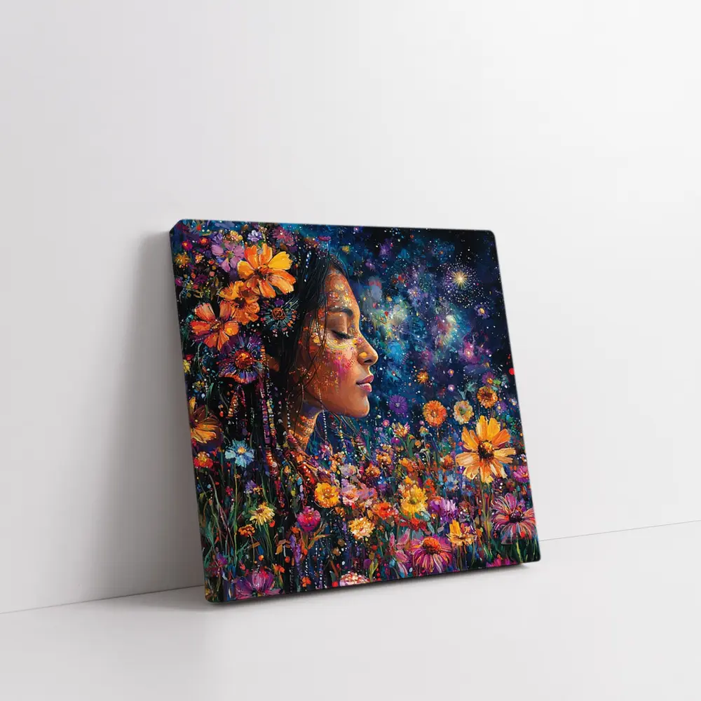 Woman Profile Wildflowers Cosmic Night Sky Art – Wall Art