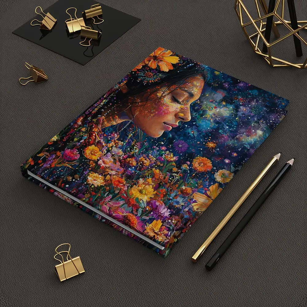 Woman Profile Wildflowers Cosmic Night Sky Art – Notebooks