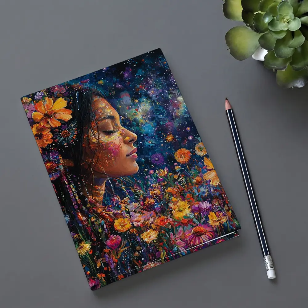Woman Profile Wildflowers Cosmic Night Sky Art – Notebooks