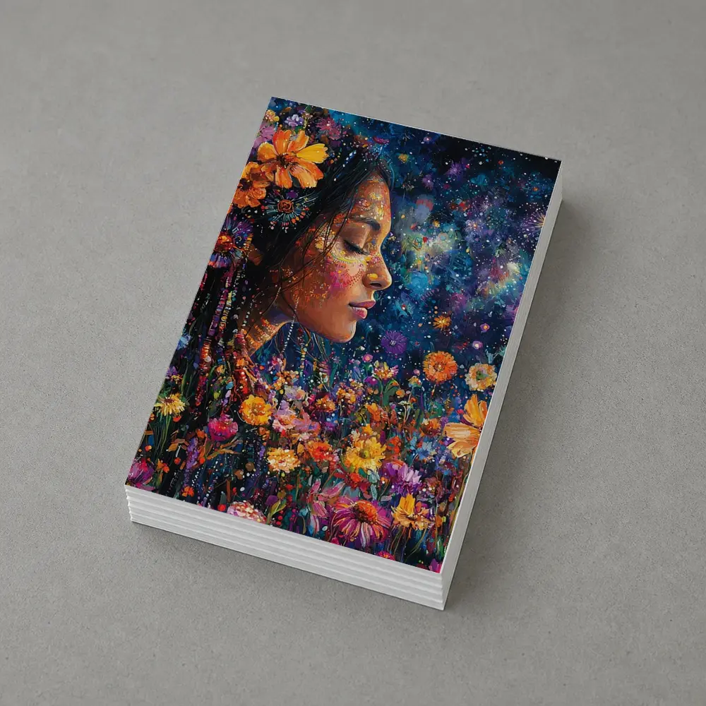 Woman Profile Wildflowers Cosmic Night Sky Art – Postcards