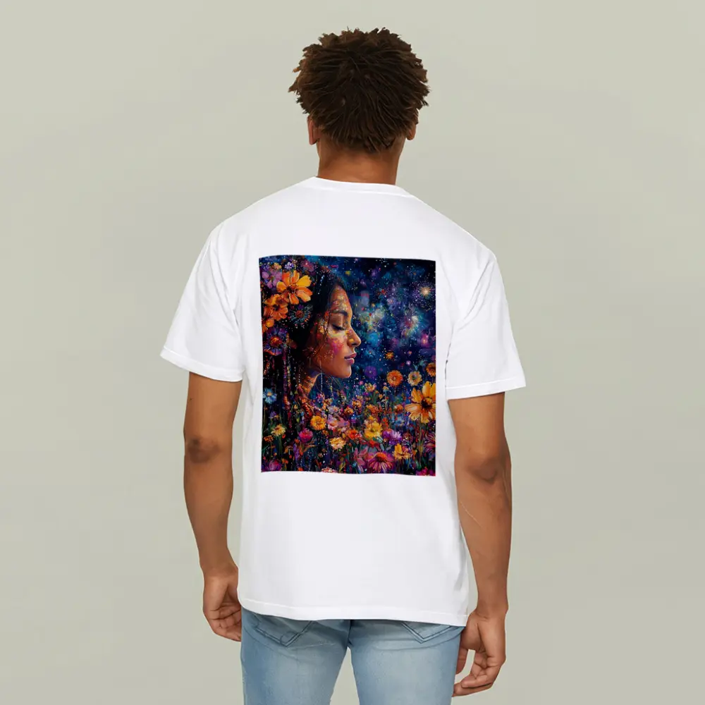 Woman Profile Wildflowers Cosmic Night Sky Art – T-Shirts