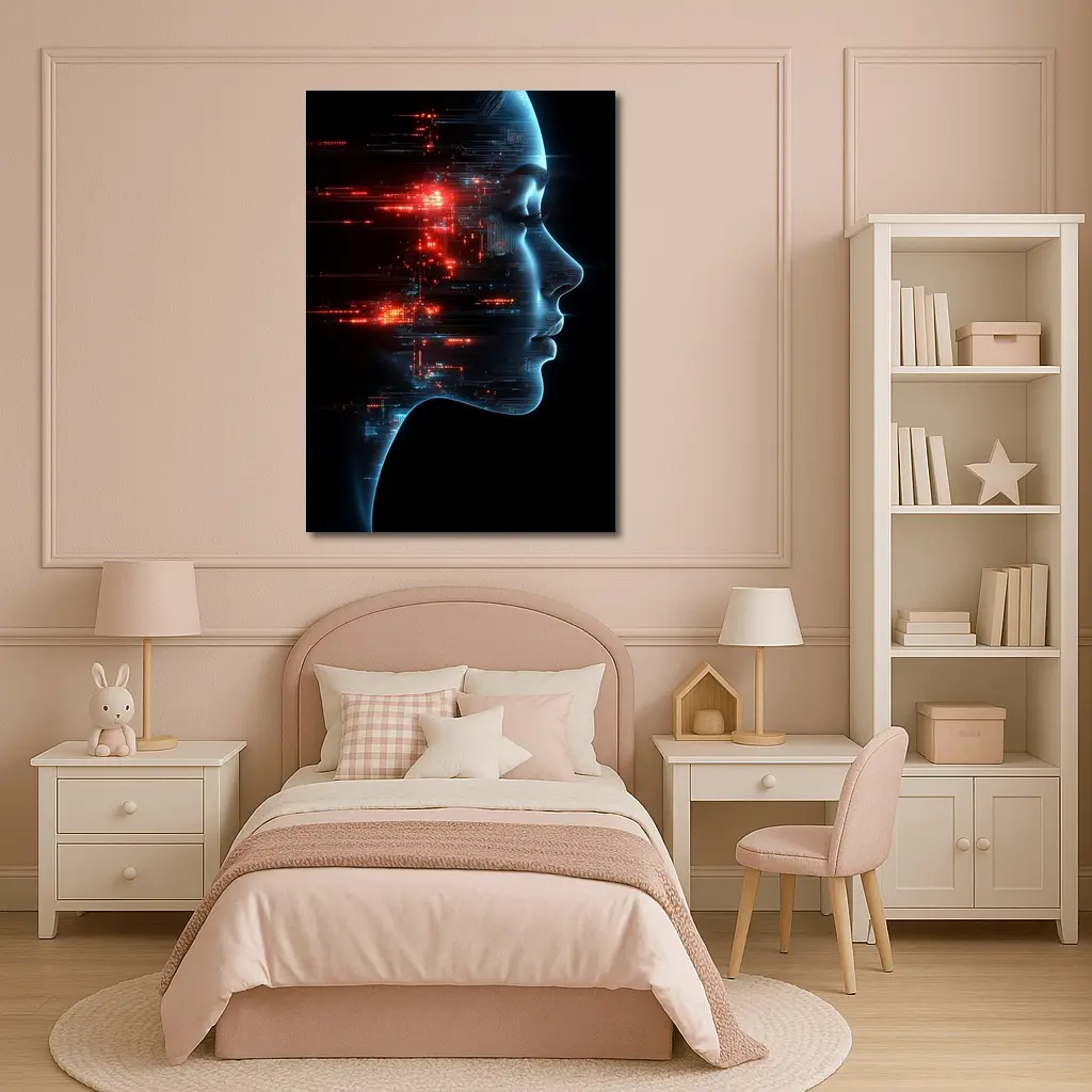 AI Woman Face Digital Circuit Technology Art – Wall Art