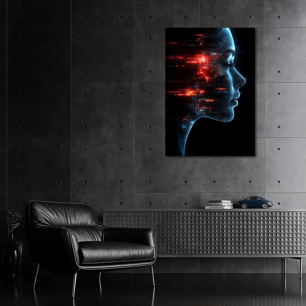 AI Woman Face Digital Circuit Technology Art – Wall Art