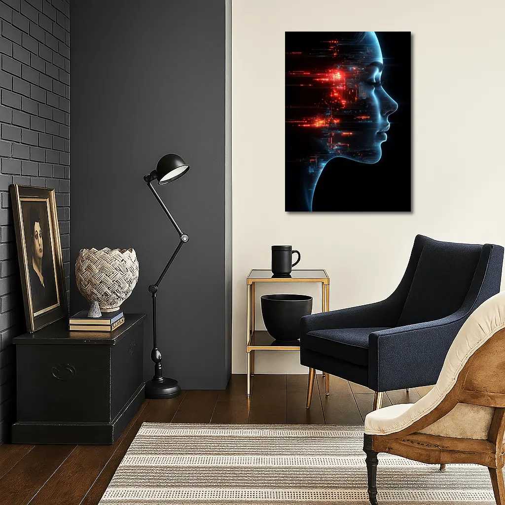 AI Woman Face Digital Circuit Technology Art – Wall Art