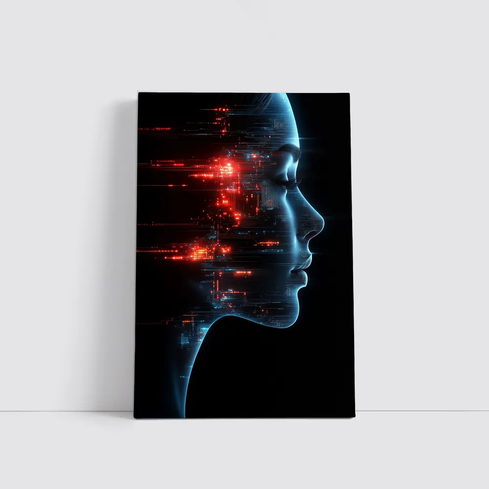 AI Woman Face Digital Circuit Technology Art – Wall Art