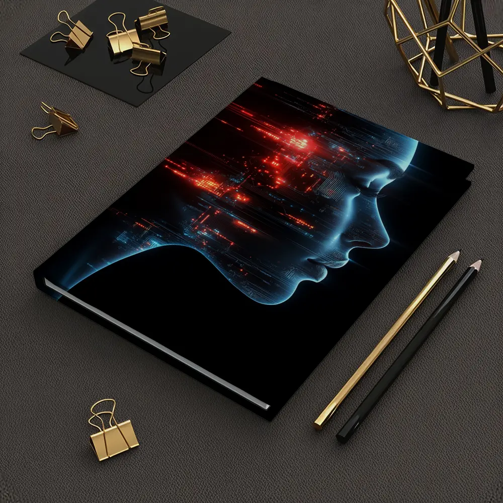 AI Woman Face Digital Circuit Technology Art – Notebooks