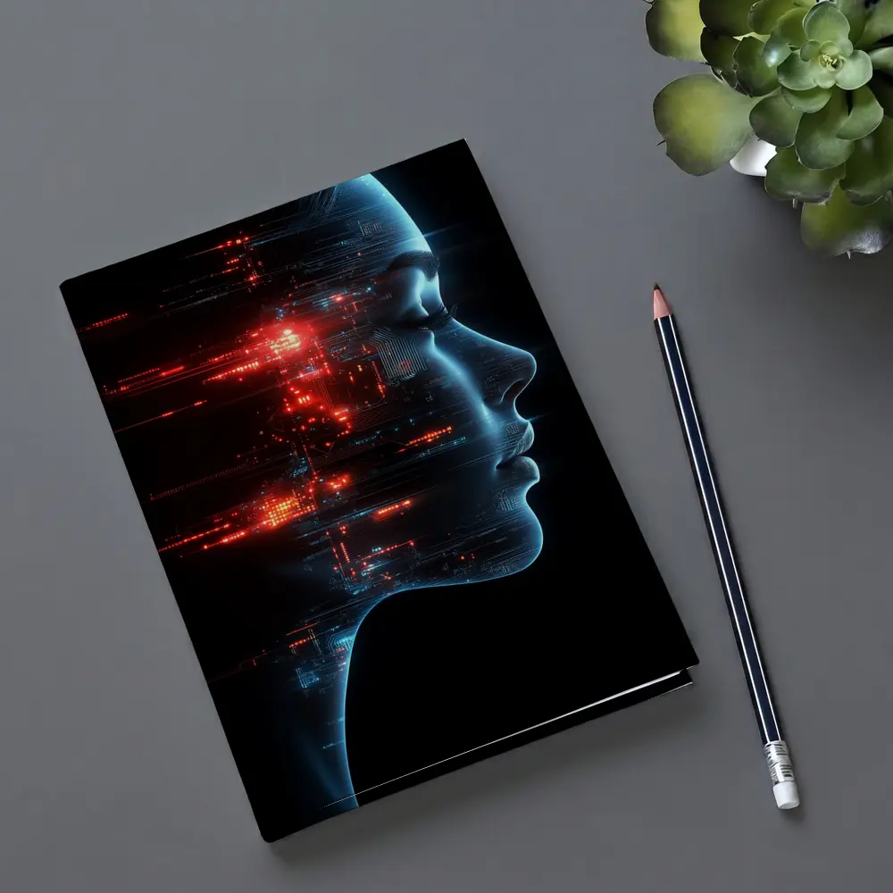 AI Woman Face Digital Circuit Technology Art – Notebooks