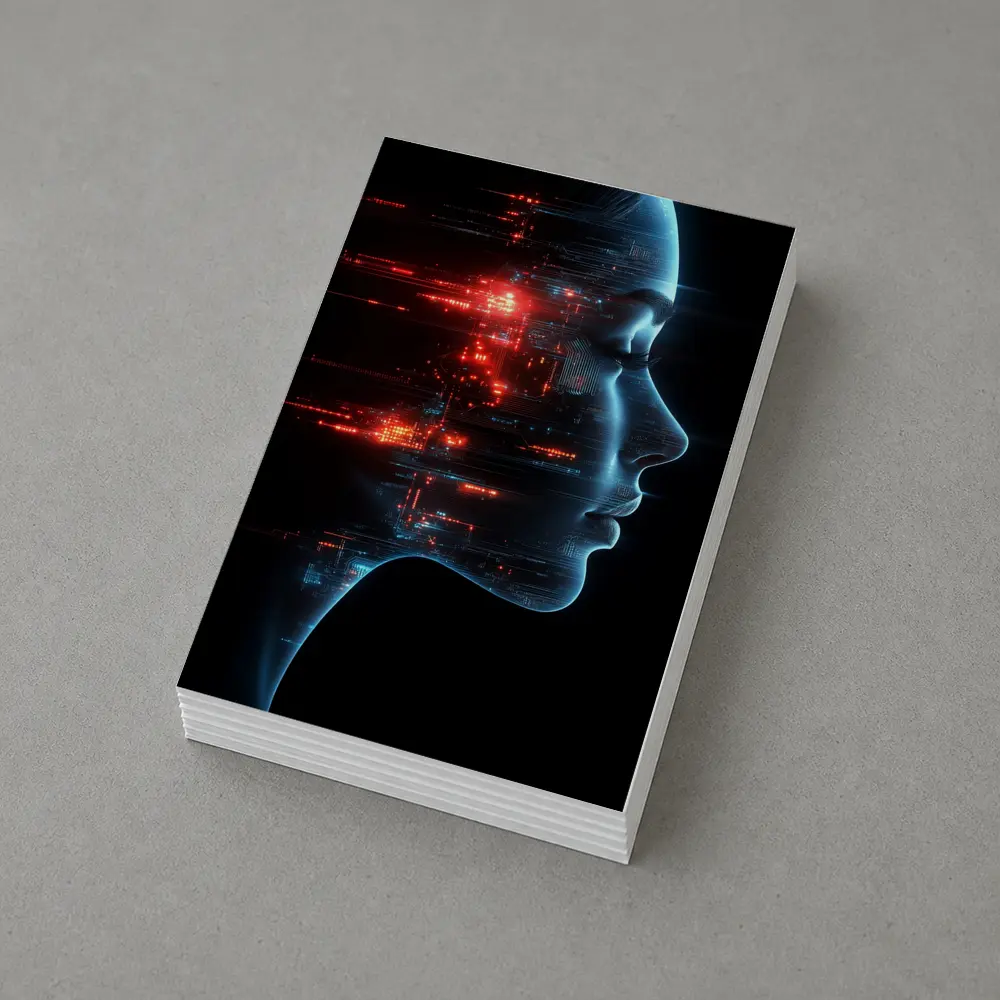 AI Woman Face Digital Circuit Technology Art – Postcards
