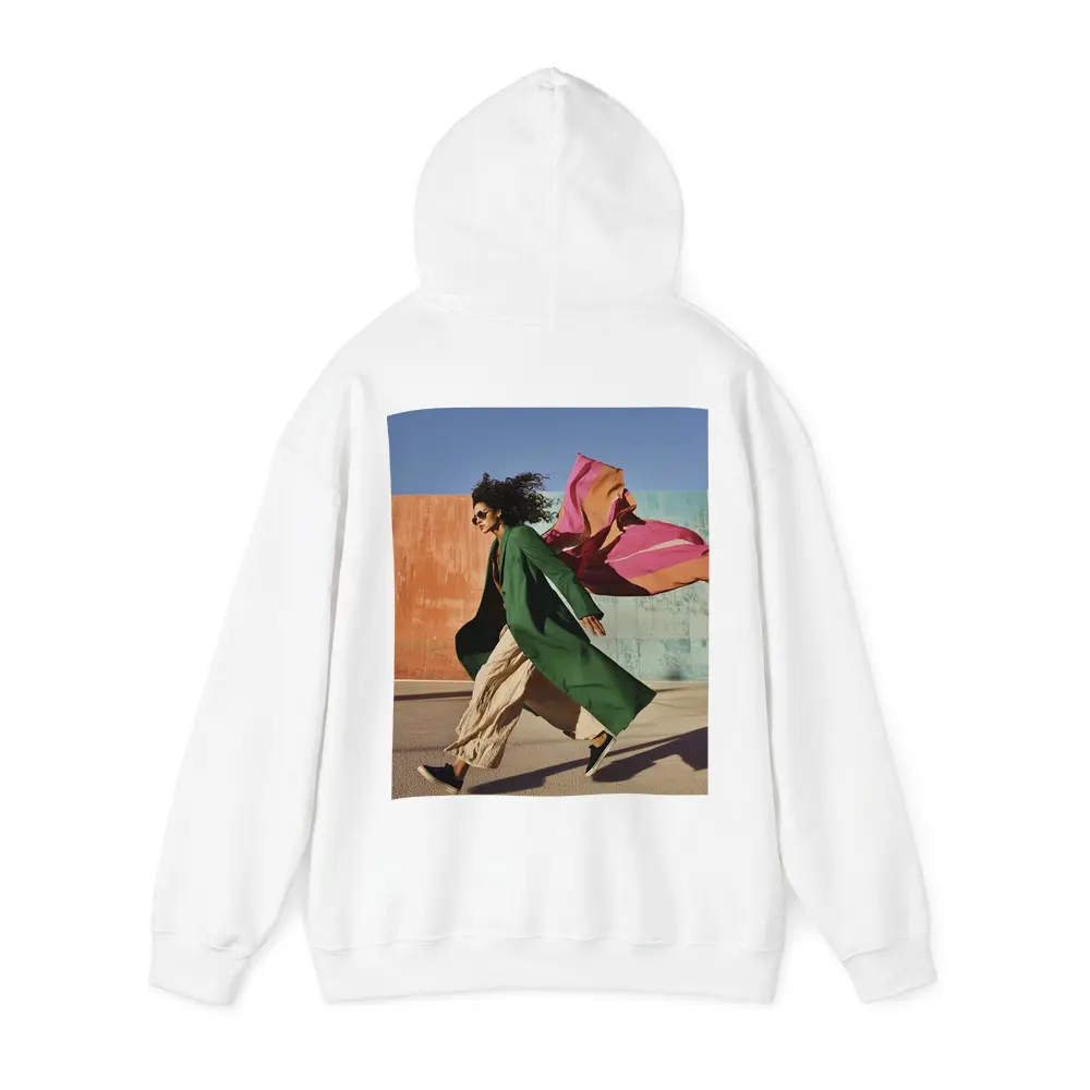 Woman Green Coat Walking Colorful Urban Wall – Hoodies