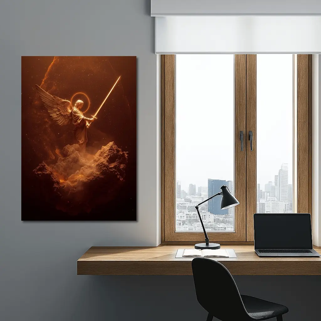 Archangel Warrior With Sword Golden Cosmic – Wall Art