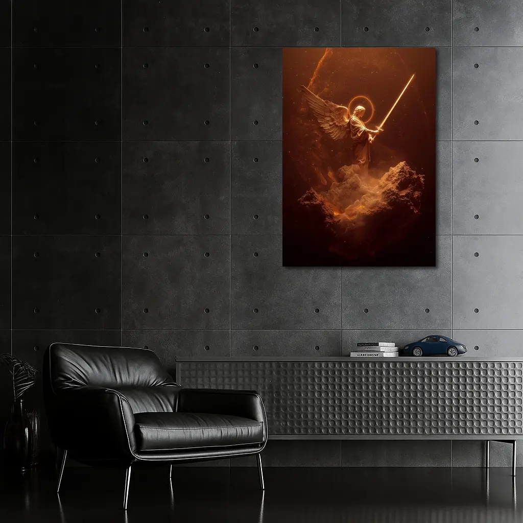 Archangel Warrior With Sword Golden Cosmic – Wall Art
