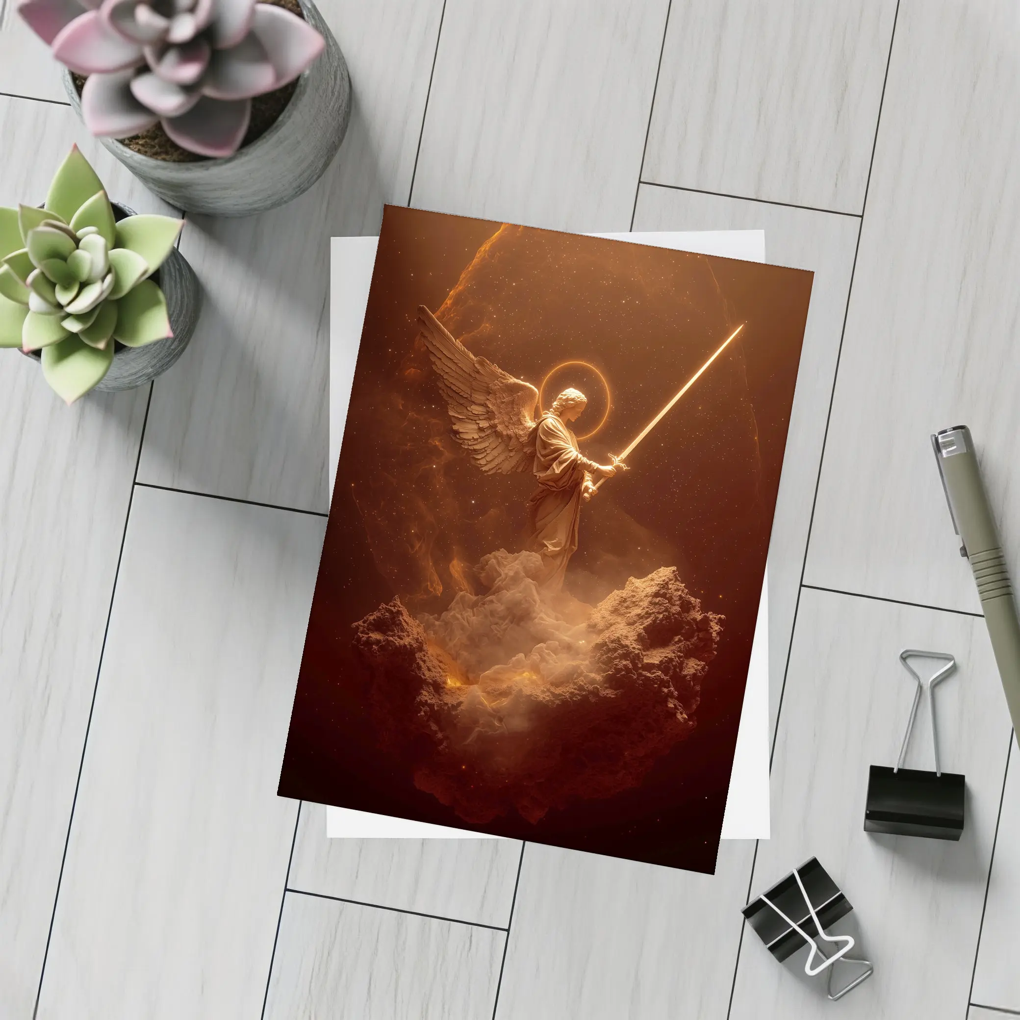 Archangel Warrior With Sword Golden Cosmic – Postcards