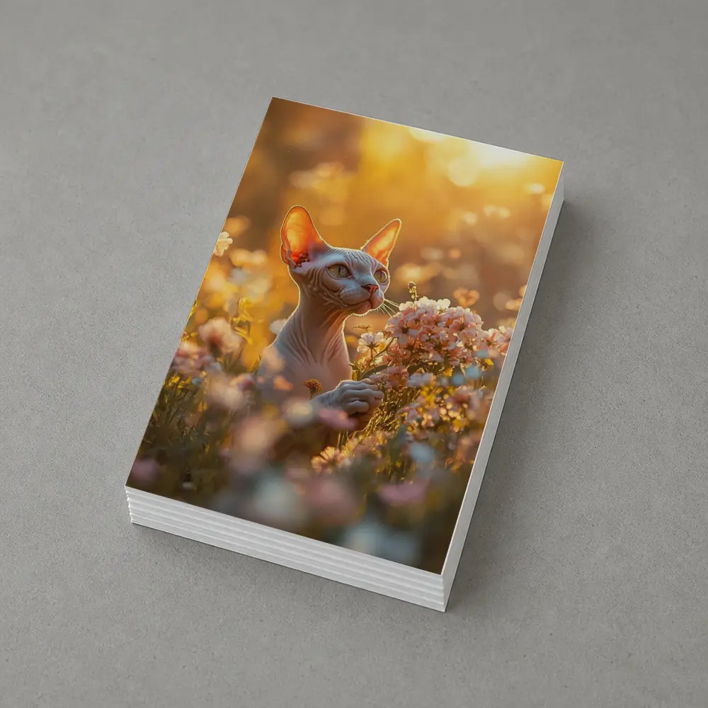 Sphynx Cat Among Pink Wildflowers Golden Hour – Postcards