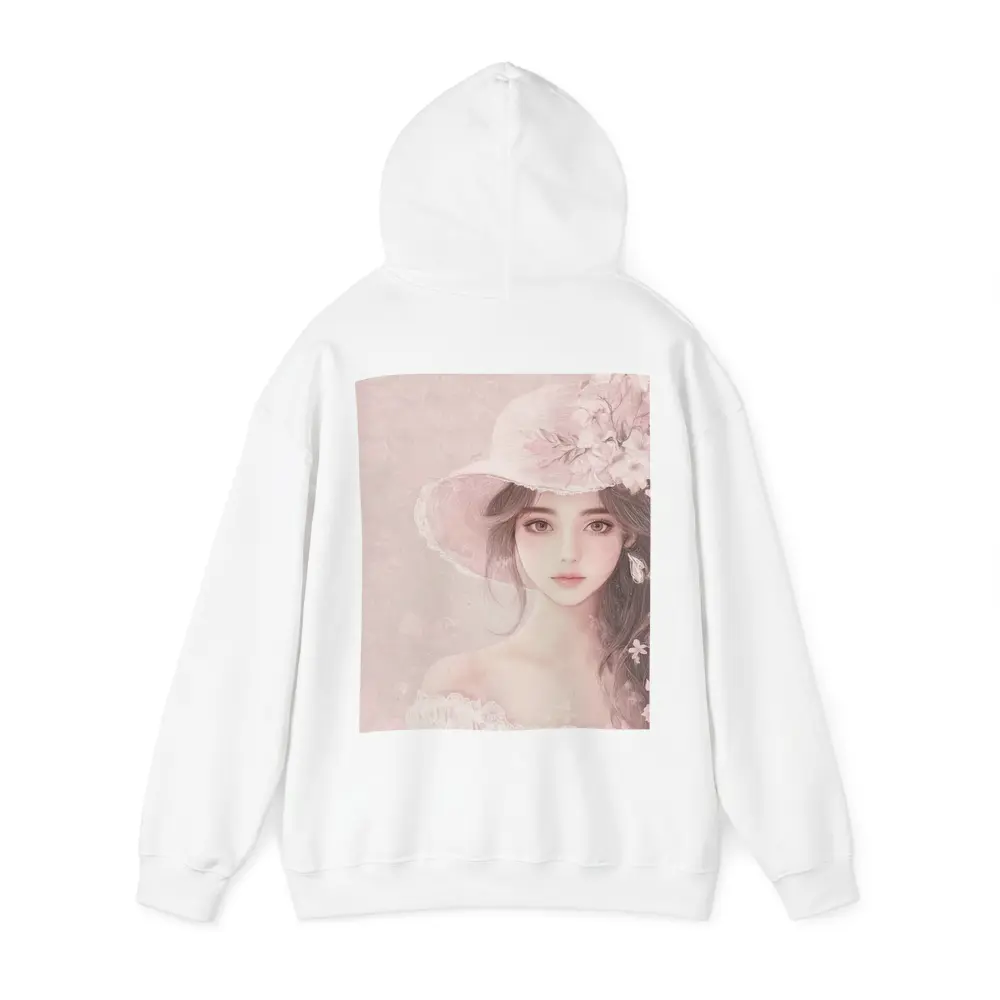 Elegant Girl Pink Floral Hat Portrait Art – Hoodies