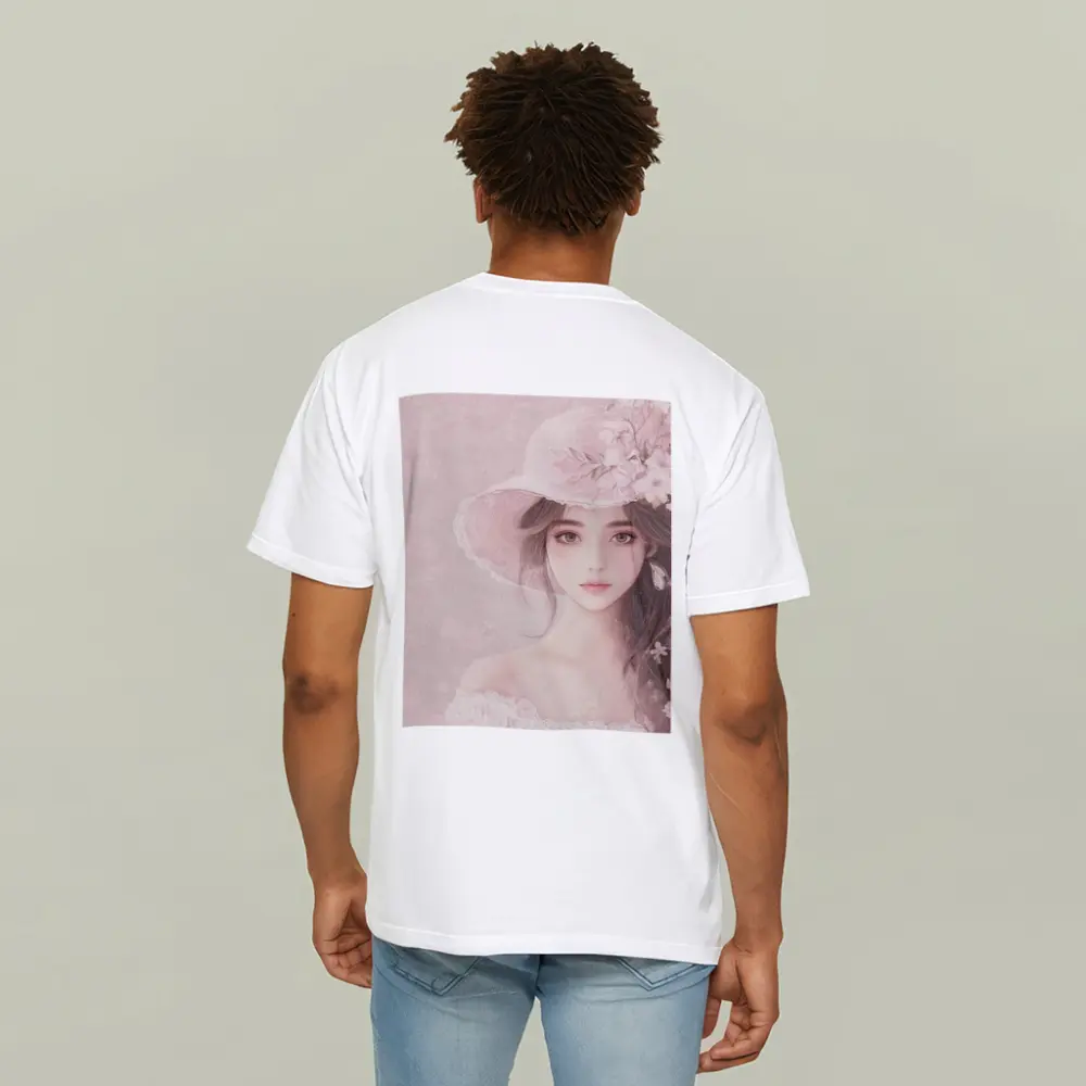 Elegant Girl Pink Floral Hat Portrait Art – T-Shirts