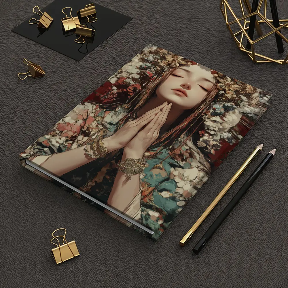 Praying Woman Ornate Floral Headdress Fantasy Art – Notebooks