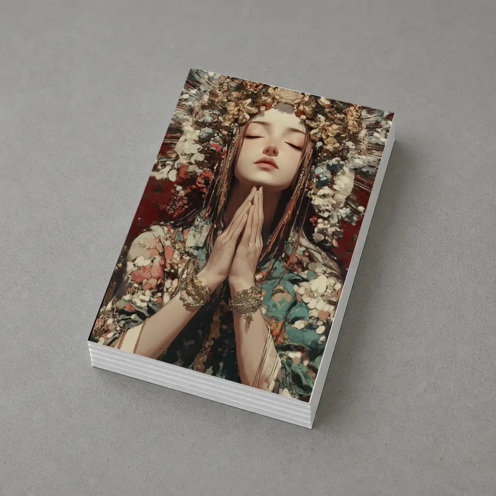 Praying Woman Ornate Floral Headdress Fantasy Art – Postcards