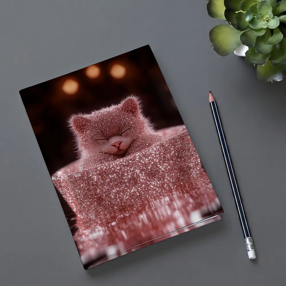 Glittery Pink Cat Sitting In Box – Notebooks