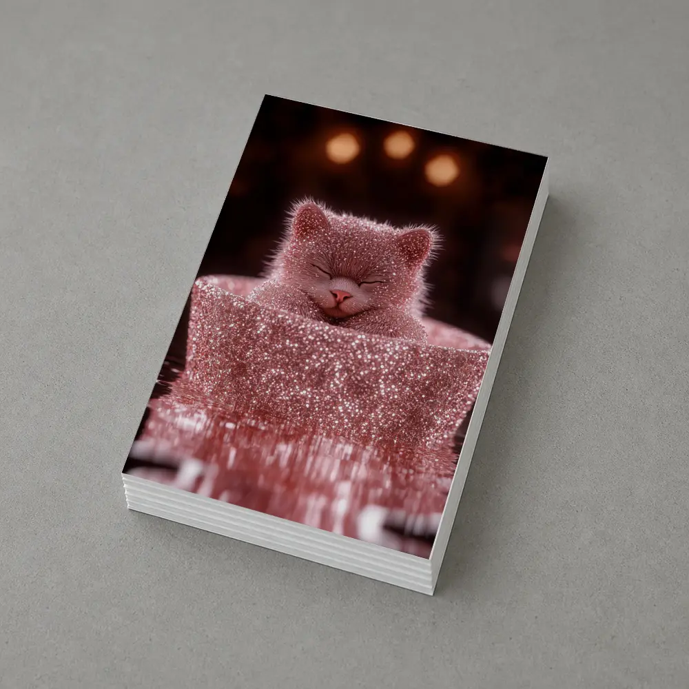 Glittery Pink Cat Sitting In Box – Postcards
