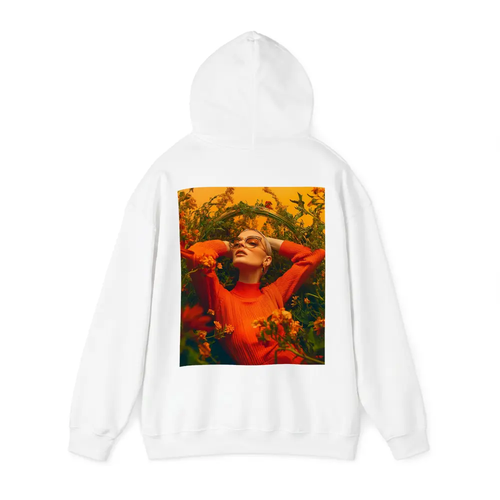 Woman in Orange Dress Among Wildflowers – Hoodies