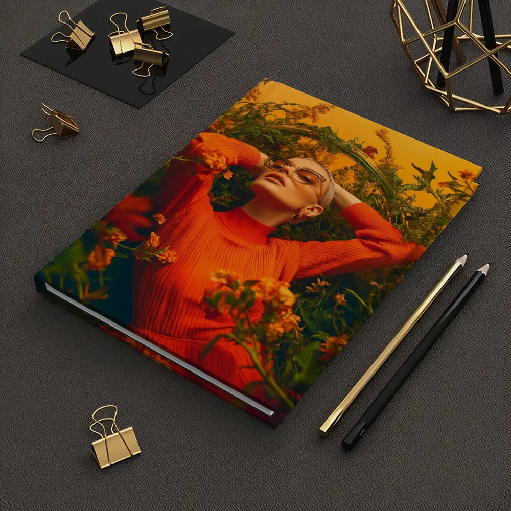 Woman in Orange Dress Among Wildflowers – Notebooks