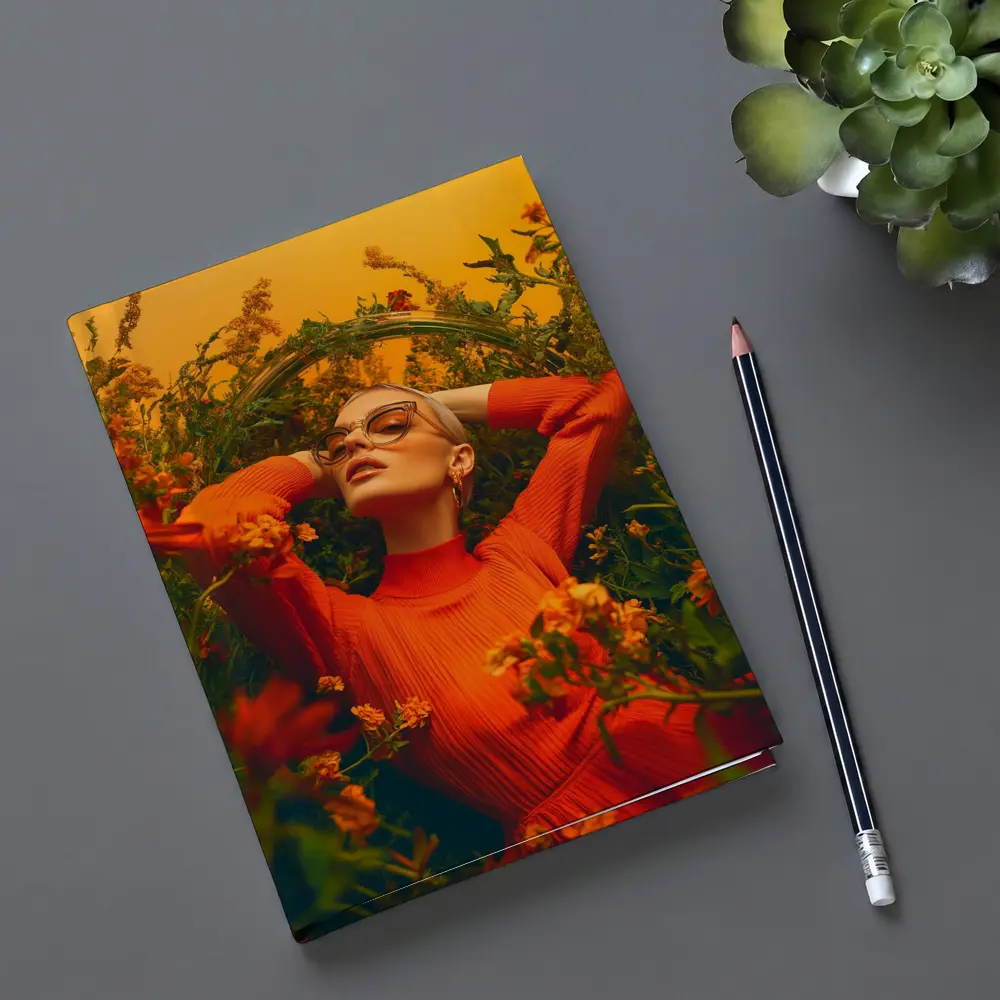 Woman in Orange Dress Among Wildflowers – Notebooks