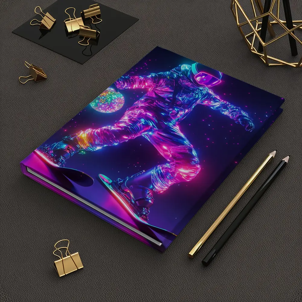 Neon Astronaut Snowboarding Through Cosmic Space – Notebooks