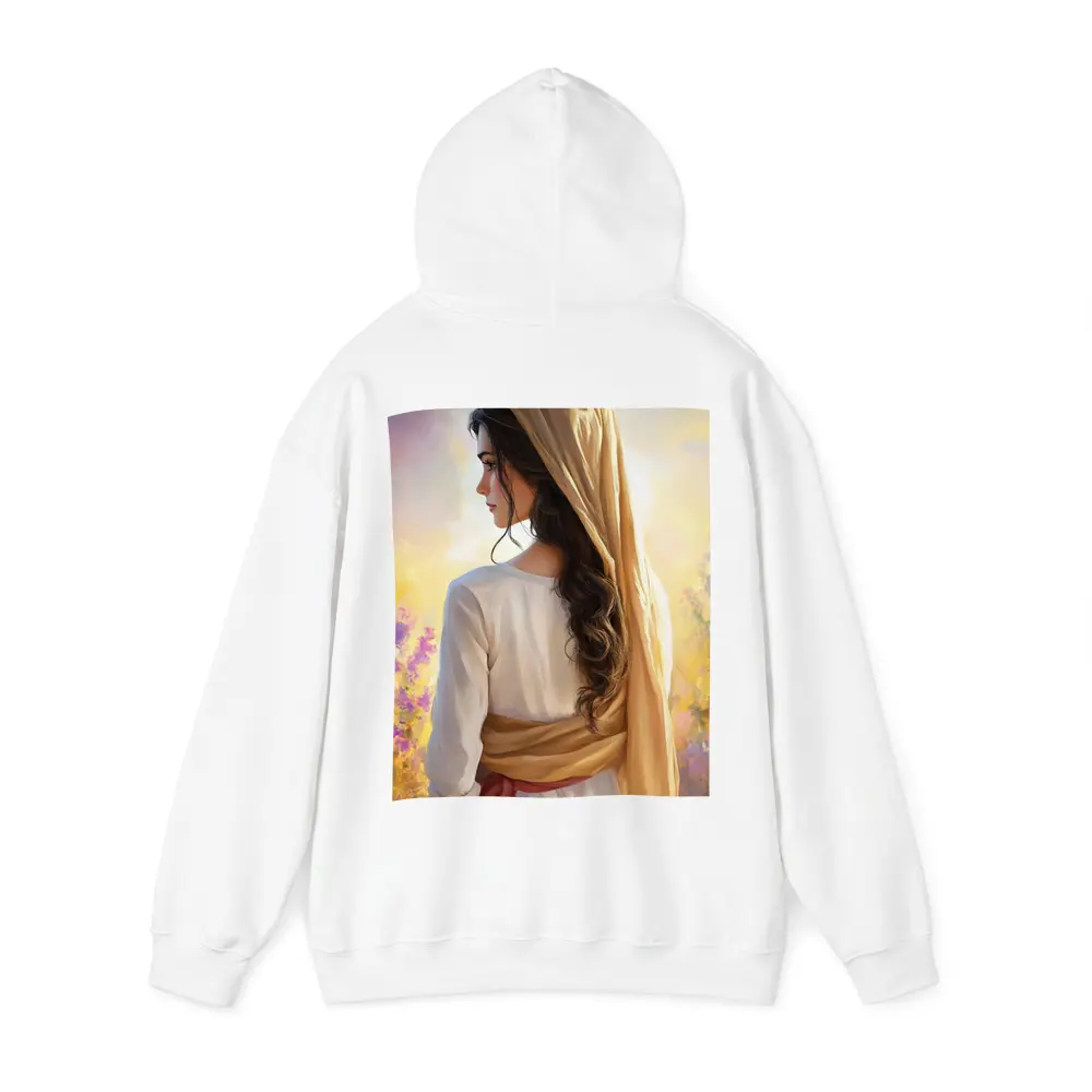 Biblical Woman Golden Veil Floral Background – Hoodies