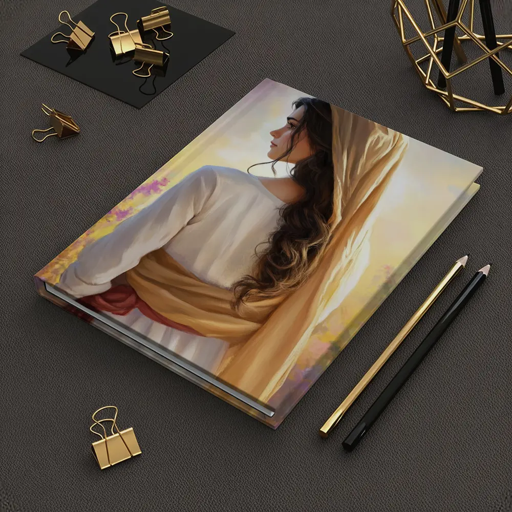 Biblical Woman Golden Veil Floral Background – Notebooks