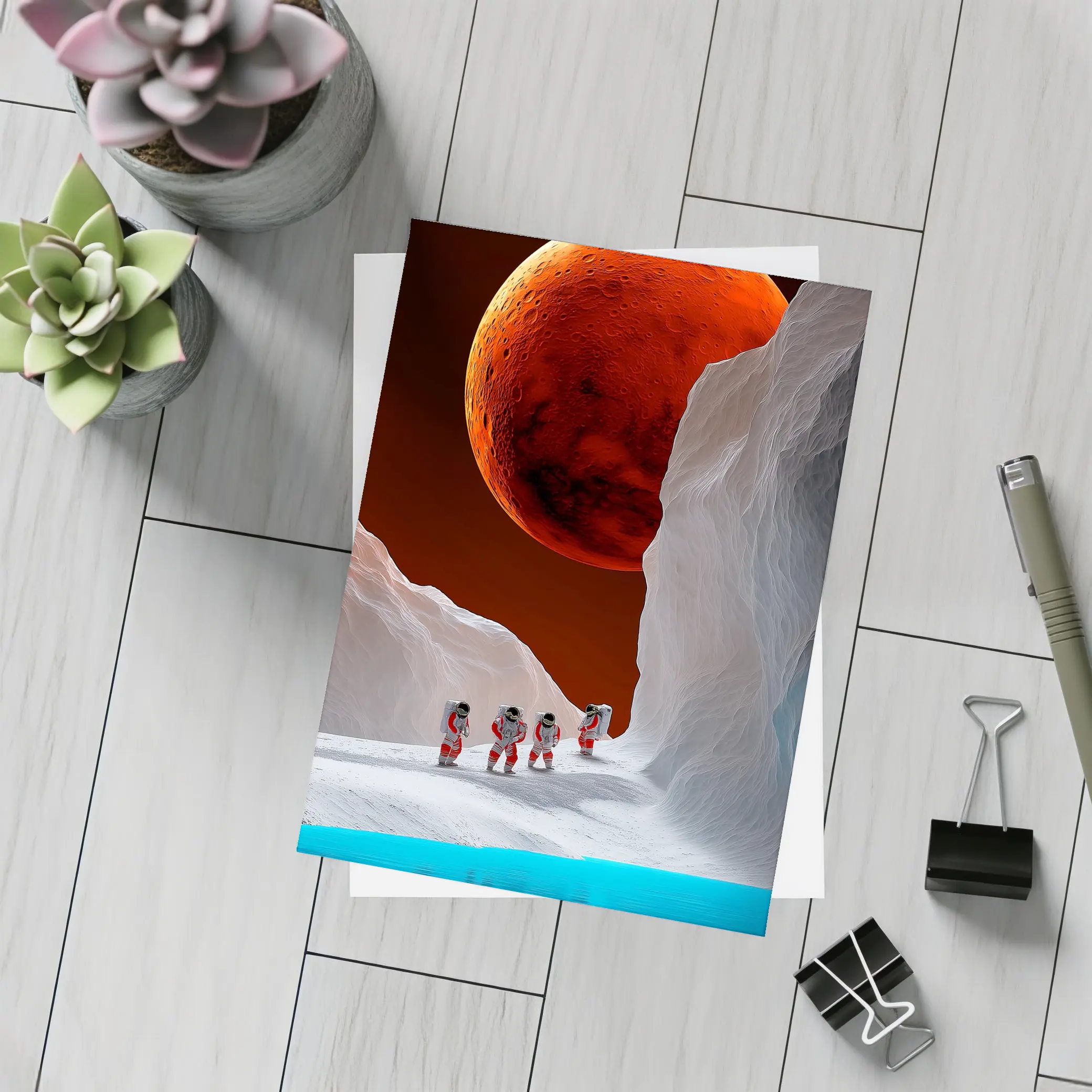 Astronauts Walking On Alien Ice Planet – Postcards